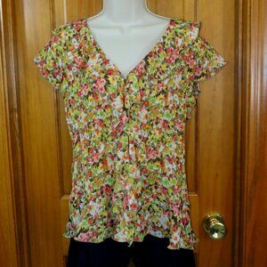 Bethany Sheer Cap Sleeve Top Ruffles Fall Colors Size S/M